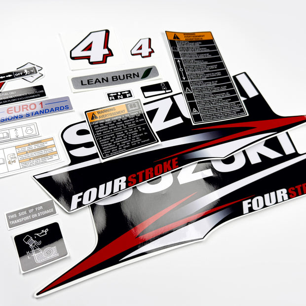 Vinyl graphic decals set suitable for Suzuki 4 hp four stroke outboard engine. Vinyl stickers kit for Suzuki 4 hp four stroke Handmade