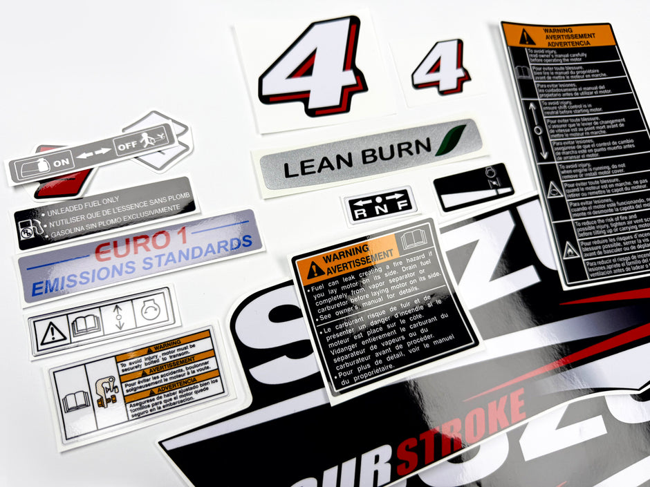 Vinyl graphic decals set suitable for Suzuki 4 hp four stroke outboard engine. Vinyl stickers kit for Suzuki 4 hp four stroke Handmade
