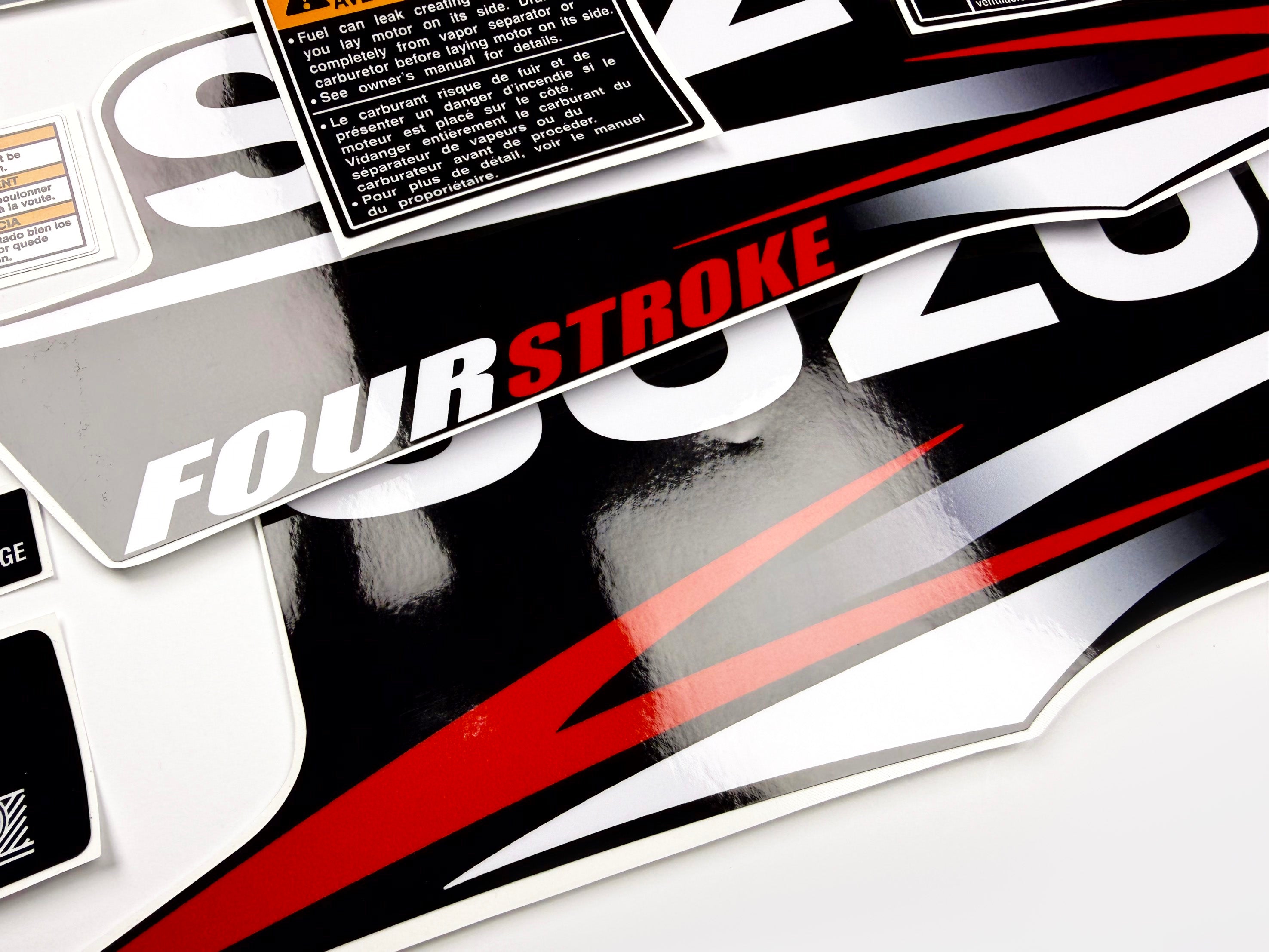 Vinyl graphic decals set suitable for Suzuki 4 hp four stroke outboard engine. Vinyl stickers kit for Suzuki 4 hp four stroke Handmade