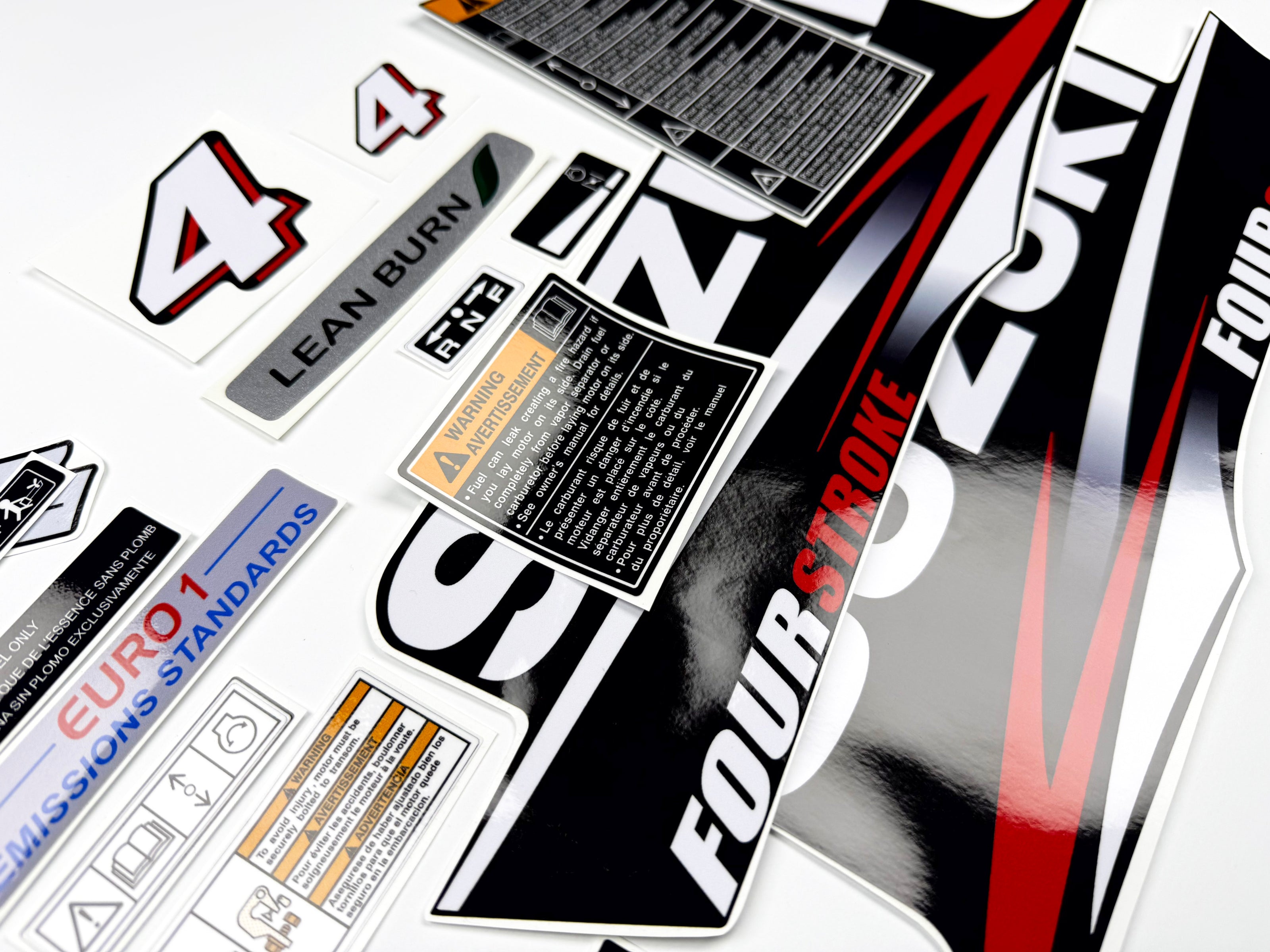 Vinyl graphic decals set suitable for Suzuki 4 hp four stroke outboard engine. Vinyl stickers kit for Suzuki 4 hp four stroke Handmade