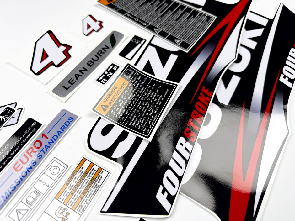 Vinyl graphic decals set suitable for Suzuki 4 hp four stroke outboard engine. Vinyl stickers kit for Suzuki 4 hp four stroke Handmade