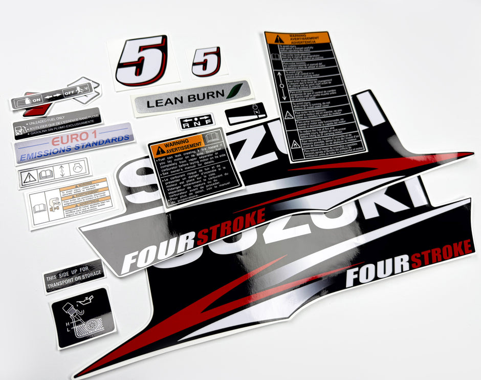Vinyl graphic decals set suitable for Suzuki 5 hp four stroke outboard engine. Vinyl stickers kit for Suzuki 5 hp four stroke Handmade