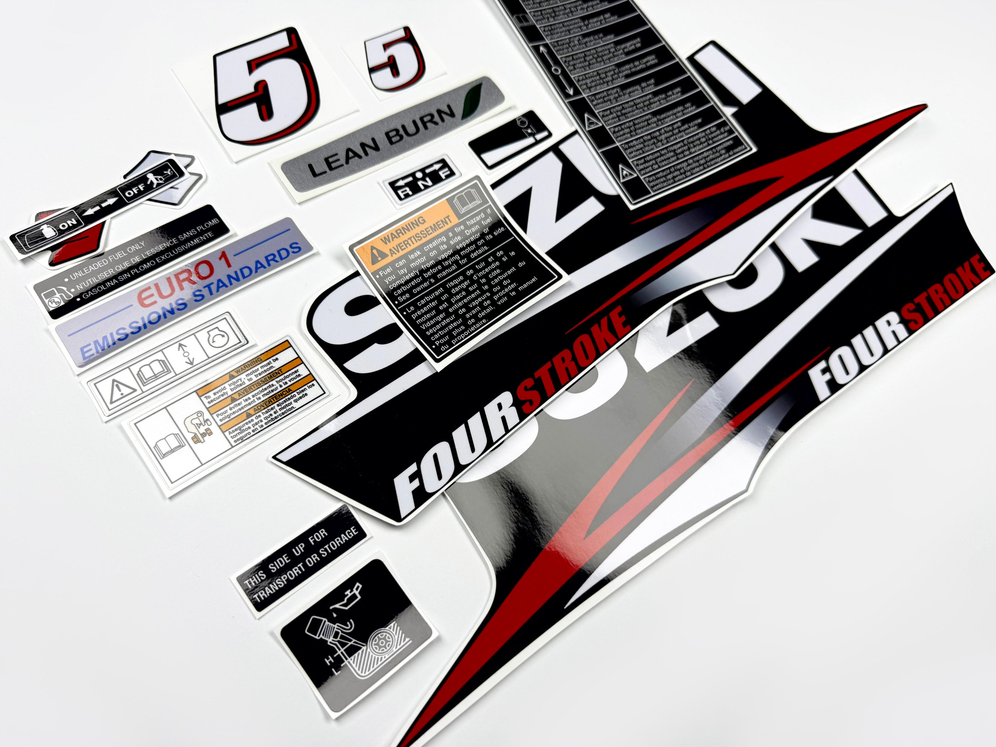 Vinyl graphic decals set suitable for Suzuki 5 hp four stroke outboard engine. Vinyl stickers kit for Suzuki 5 hp four stroke Handmade