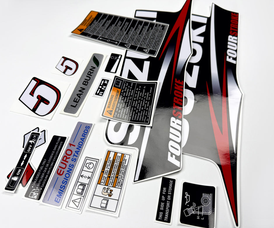 Vinyl graphic decals set suitable for Suzuki 5 hp four stroke outboard engine. Vinyl stickers kit for Suzuki 5 hp four stroke Handmade
