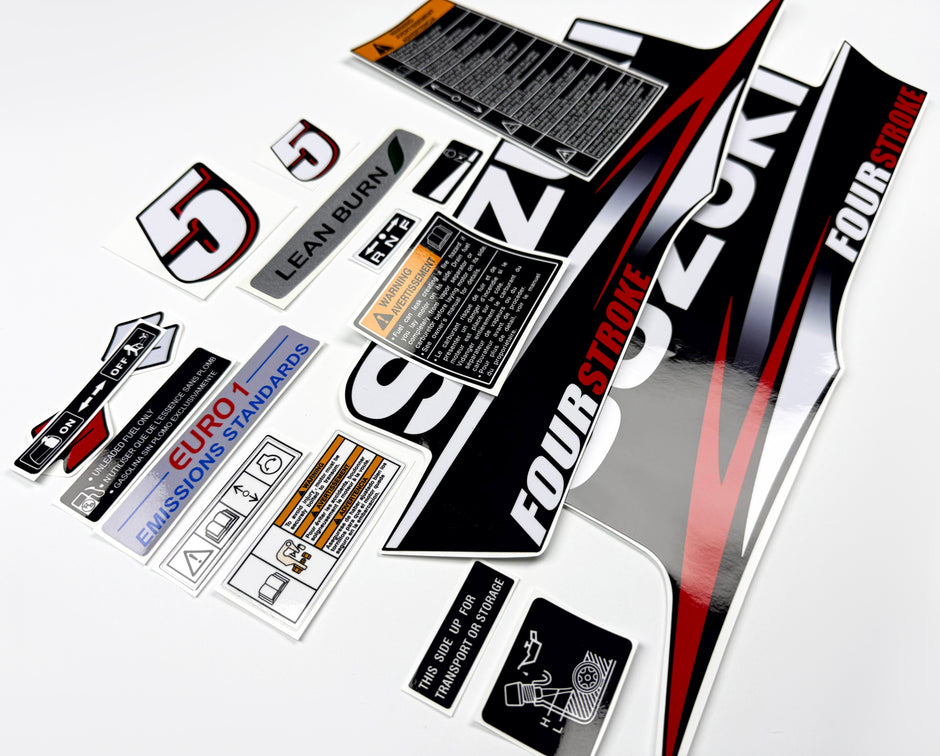 Vinyl graphic decals set suitable for Suzuki 5 hp four stroke outboard engine. Vinyl stickers kit for Suzuki 5 hp four stroke Handmade