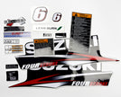 Vinyl graphic decals set suitable for Suzuki 6 hp four stroke outboard engine. Vinyl stickers kit for Suzuki 6 hp four stroke Handmade