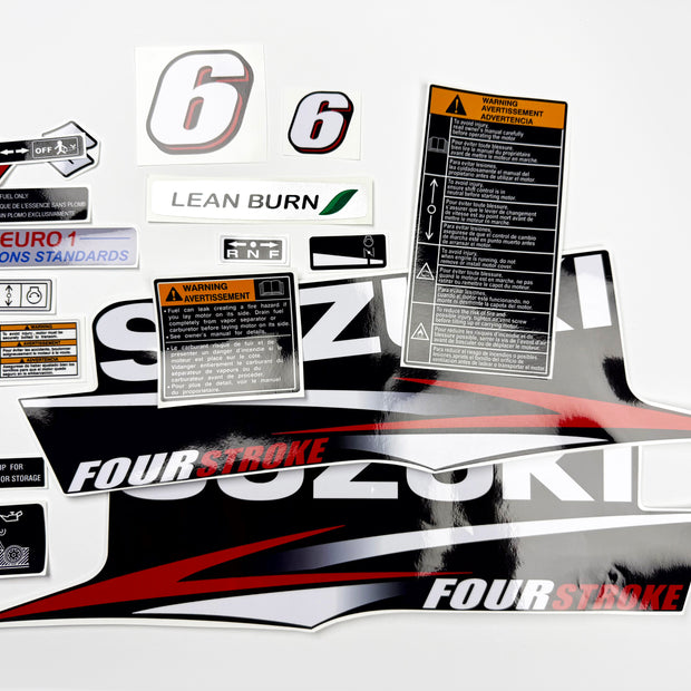 Vinyl graphic decals set suitable for Suzuki 6 hp four stroke outboard engine. Vinyl stickers kit for Suzuki 6 hp four stroke Handmade