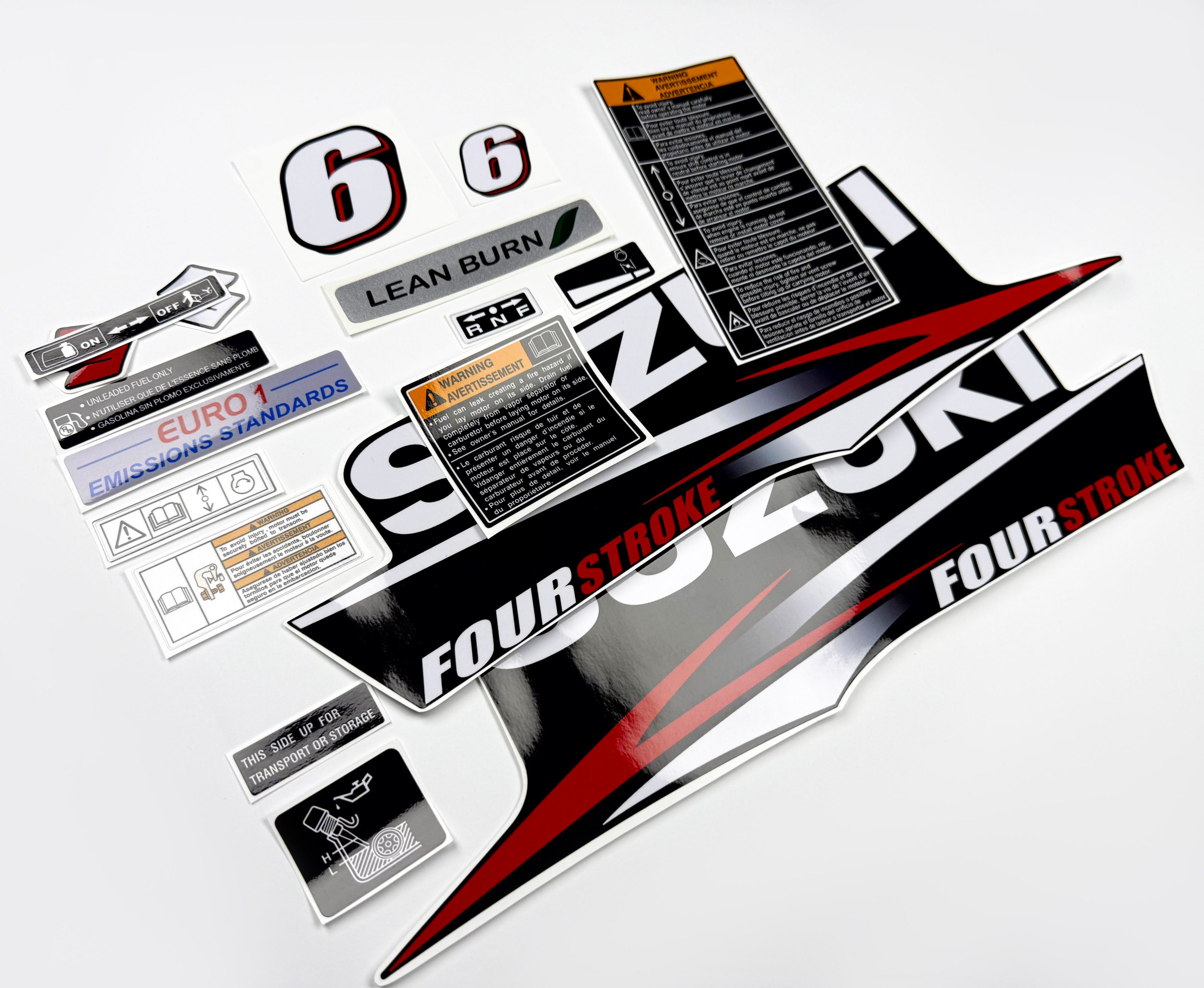 Vinyl graphic decals set suitable for Suzuki 6 hp four stroke outboard engine. Vinyl stickers kit for Suzuki 6 hp four stroke Handmade