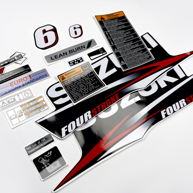 Vinyl graphic decals set suitable for Suzuki 6 hp four stroke outboard engine. Vinyl stickers kit for Suzuki 6 hp four stroke Handmade