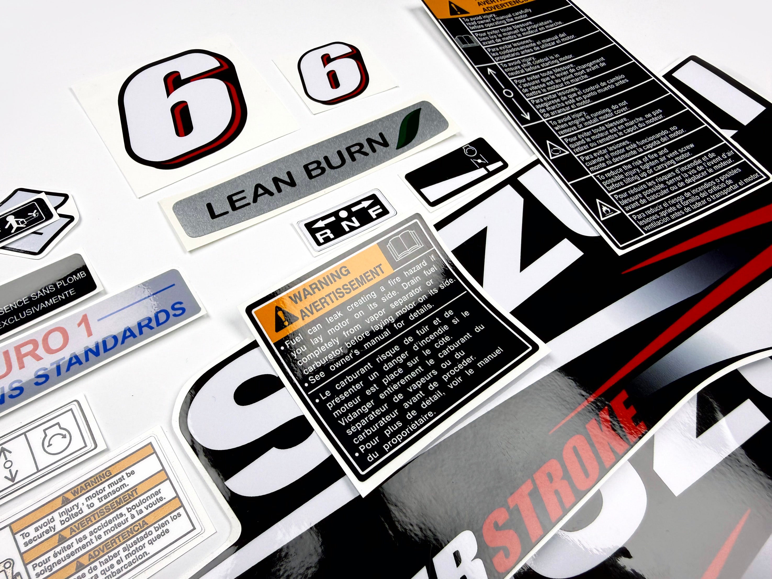 Vinyl graphic decals set suitable for Suzuki 6 hp four stroke outboard engine. Vinyl stickers kit for Suzuki 6 hp four stroke Handmade