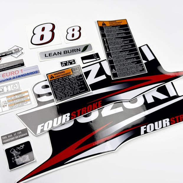 Vinyl graphic red decals set suitable for Suzuki 8 hp four stroke outboard engine. Vinyl stickers kit for Suzuki 8 hp four stroke Handmade