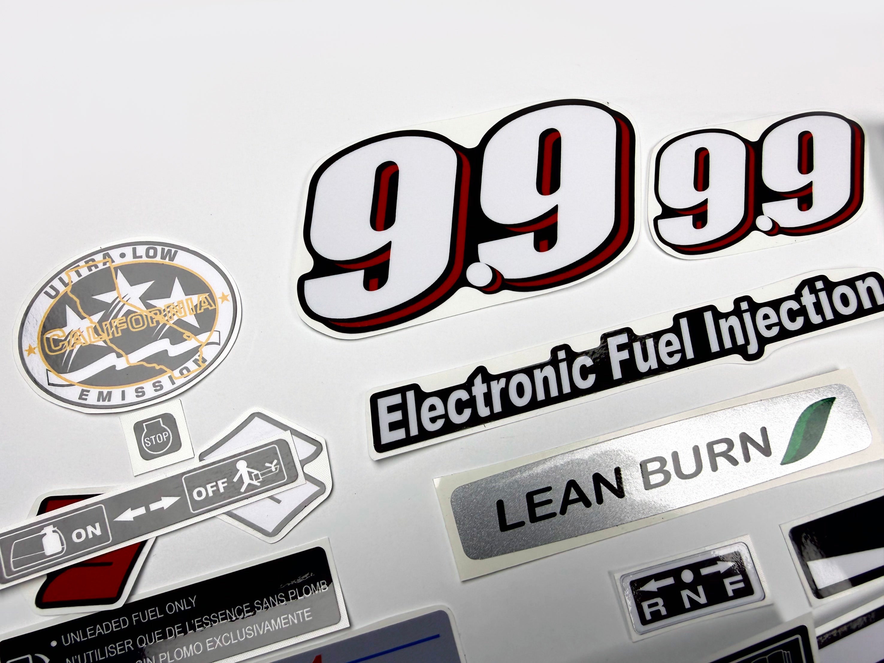Vinyl graphic decals set suitable for Suzuki 9.9 hp four stroke outboard engine. Vinyl stickers kit for suzuki 9.9 hp four stroke Handmade