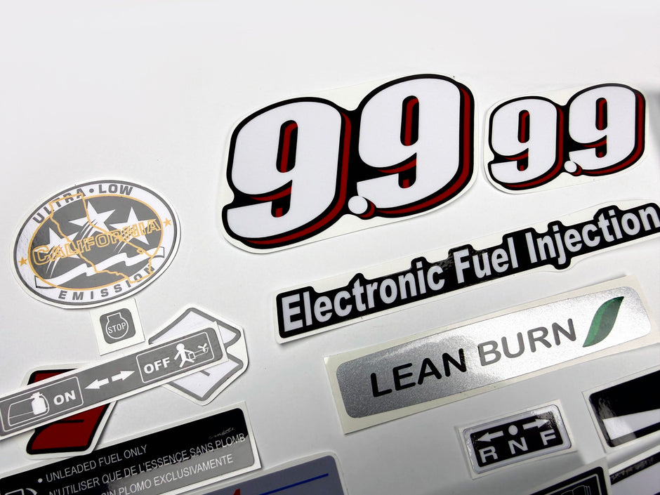 Vinyl graphic decals set suitable for Suzuki 9.9 hp four stroke outboard engine. Vinyl stickers kit for suzuki 9.9 hp four stroke Handmade