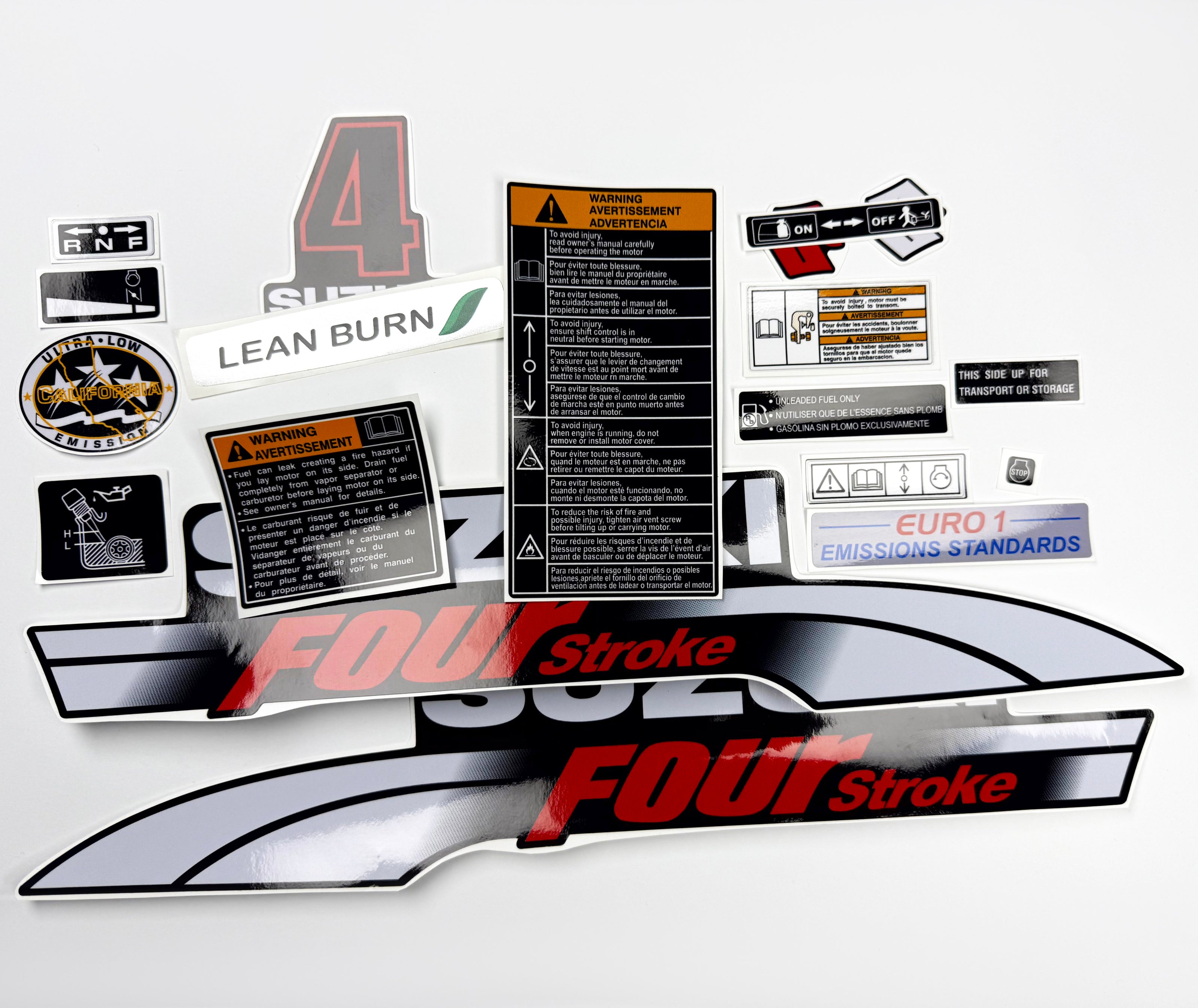 Vinyl graphic decals set suitable for Suzuki 4 hp four stroke outboard engine. Vinyl stickers kit for Suzuki 4 hp four stroke Handmade