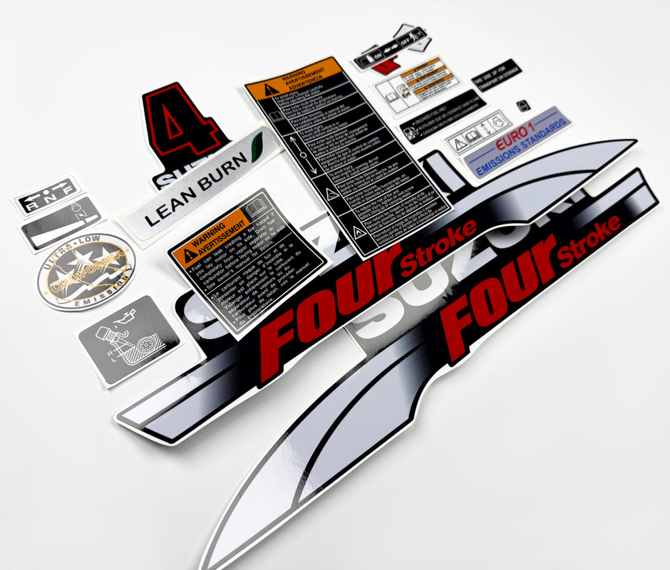 Vinyl graphic decals set suitable for Suzuki 4 hp four stroke outboard engine. Vinyl stickers kit for Suzuki 4 hp four stroke Handmade