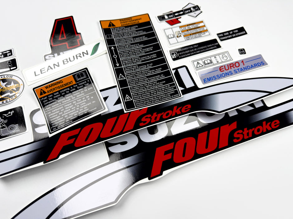Vinyl graphic decals set suitable for Suzuki 4 hp four stroke outboard engine. Vinyl stickers kit for Suzuki 4 hp four stroke Handmade