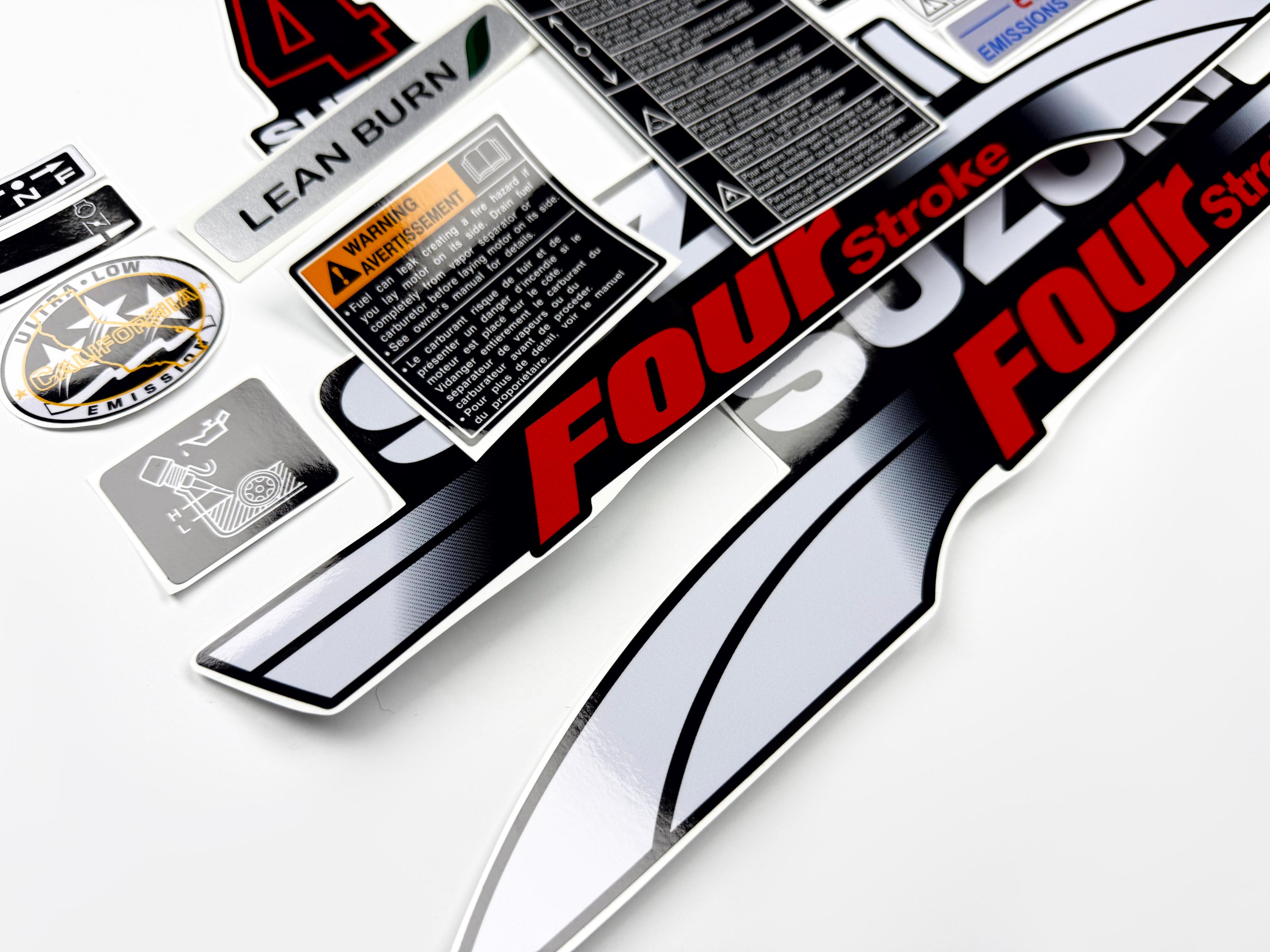 Vinyl graphic decals set suitable for Suzuki 4 hp four stroke outboard engine. Vinyl stickers kit for Suzuki 4 hp four stroke Handmade