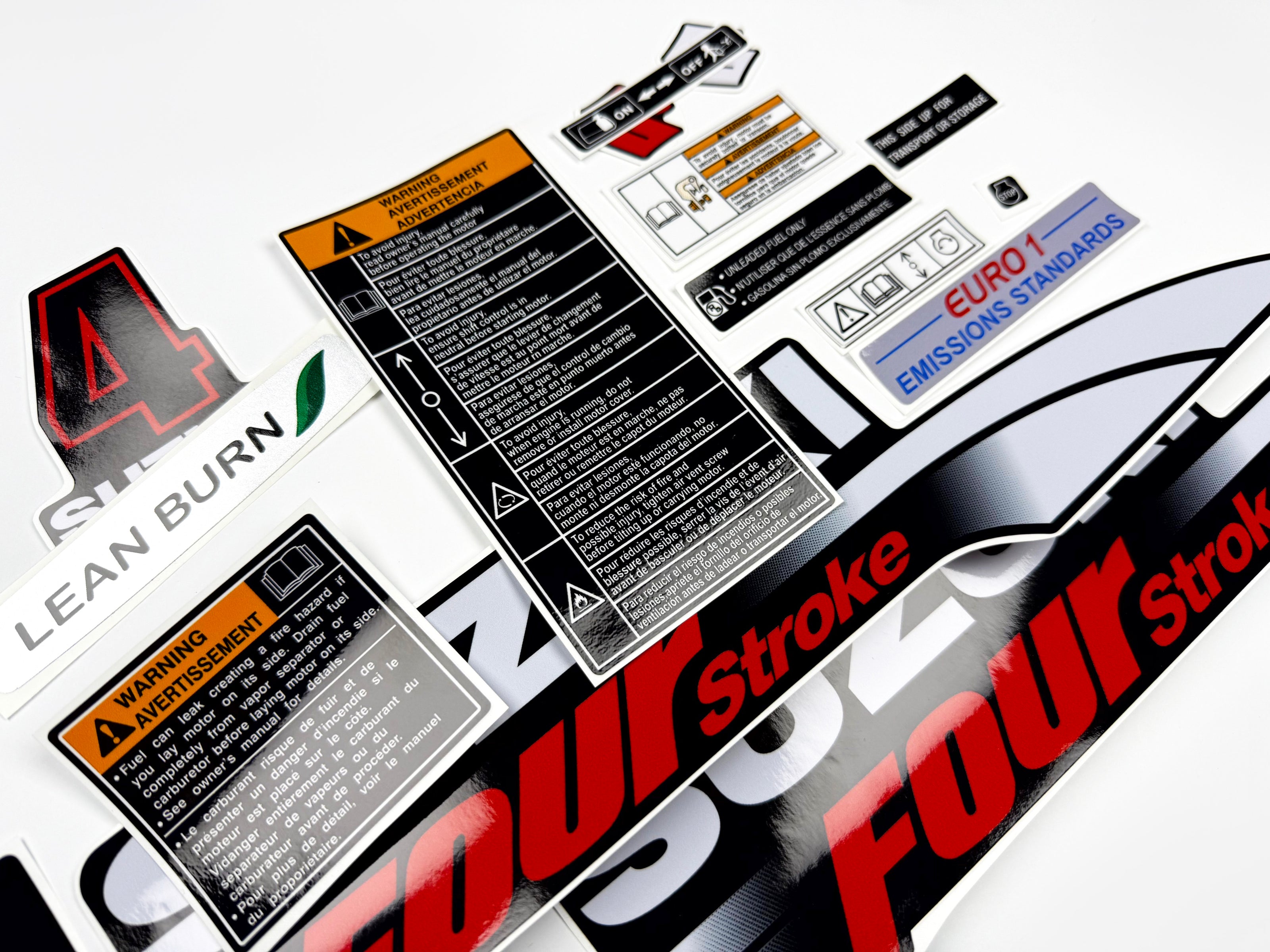 Vinyl graphic decals set suitable for Suzuki 4 hp four stroke outboard engine. Vinyl stickers kit for Suzuki 4 hp four stroke Handmade
