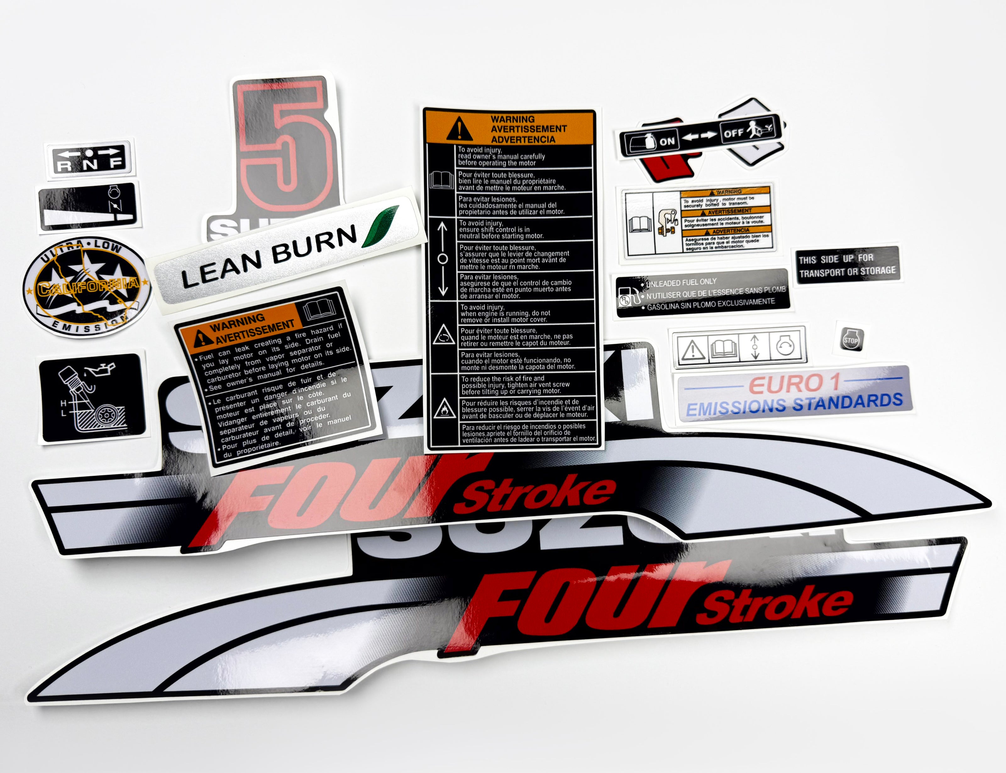 Vinyl graphic decals set suitable for Suzuki 5 hp four stroke outboard engine. Vinyl stickers kit for Suzuki 5 hp four stroke Handmade