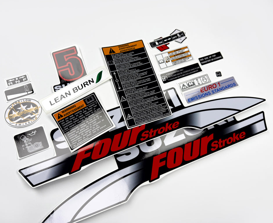 Vinyl graphic decals set suitable for Suzuki 5 hp four stroke outboard engine. Vinyl stickers kit for Suzuki 5 hp four stroke Handmade