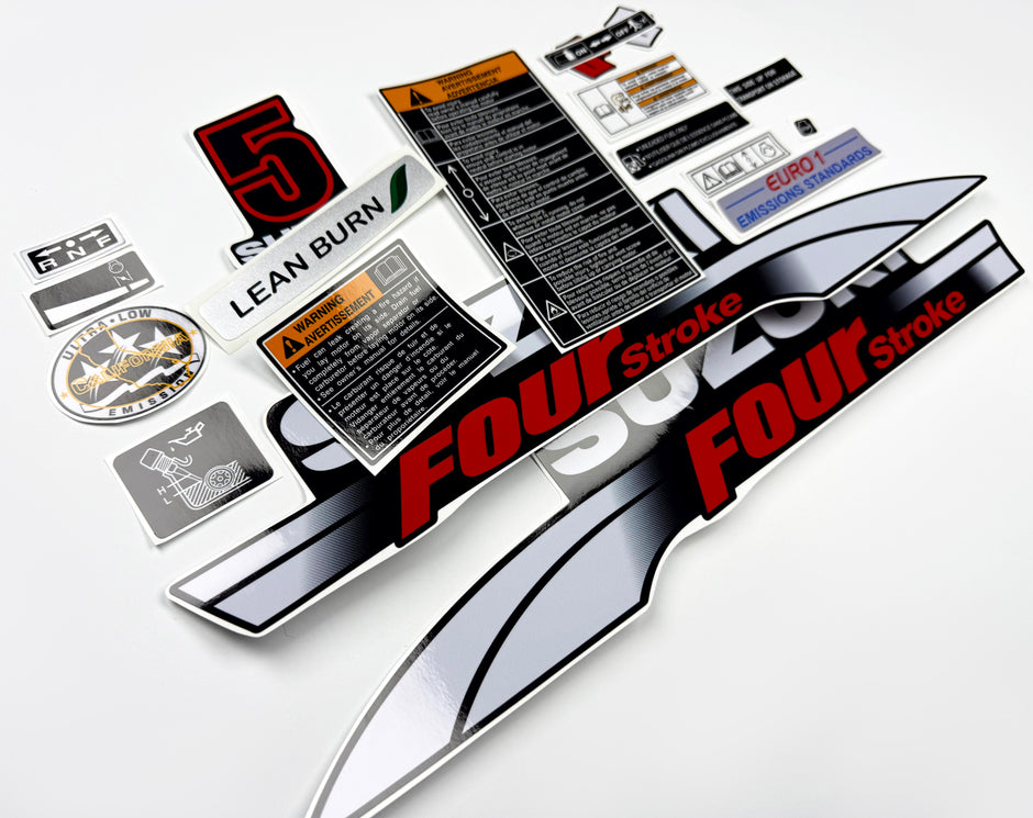 Vinyl graphic decals set suitable for Suzuki 5 hp four stroke outboard engine. Vinyl stickers kit for Suzuki 5 hp four stroke Handmade