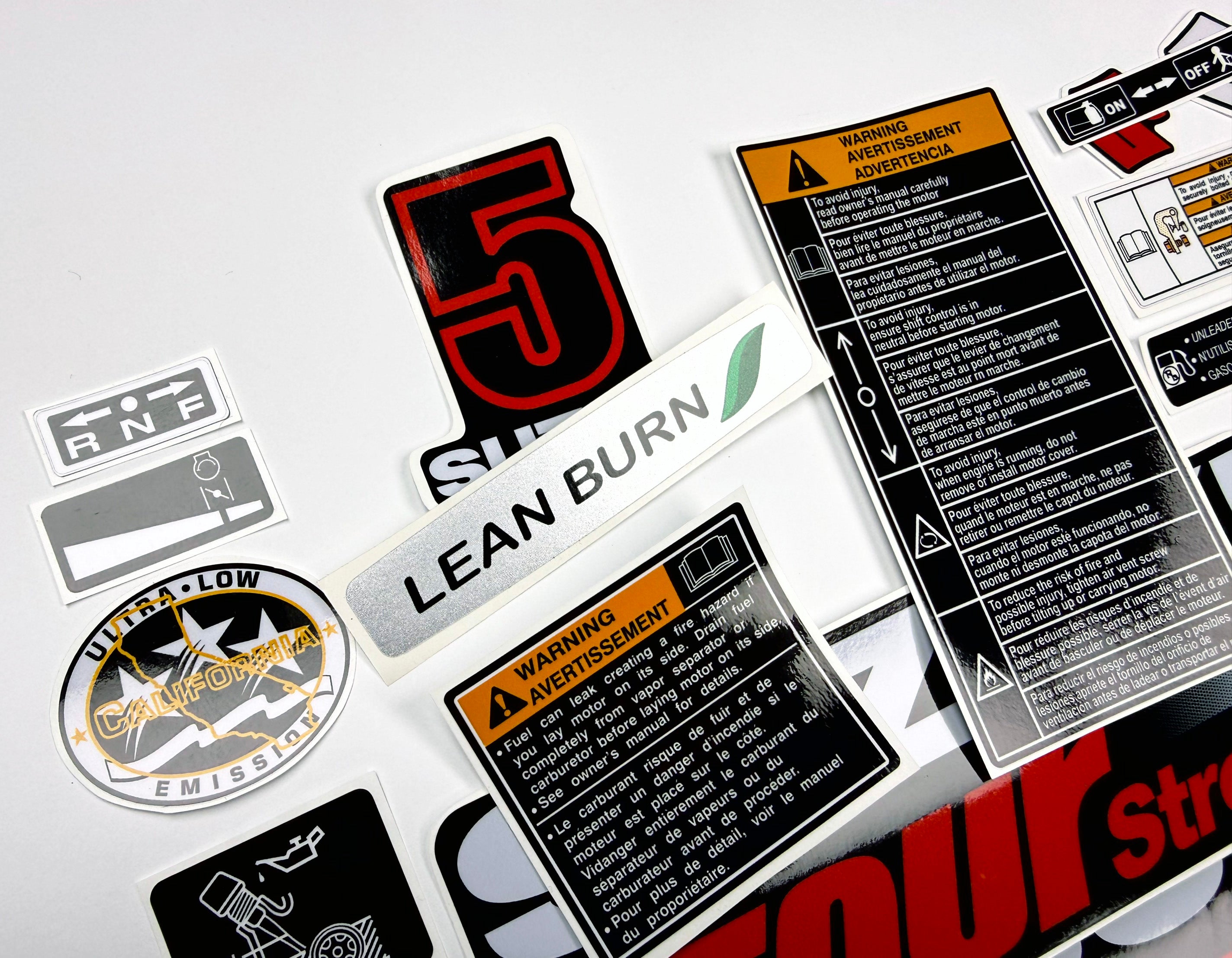Vinyl graphic decals set suitable for Suzuki 5 hp four stroke outboard engine. Vinyl stickers kit for Suzuki 5 hp four stroke Handmade