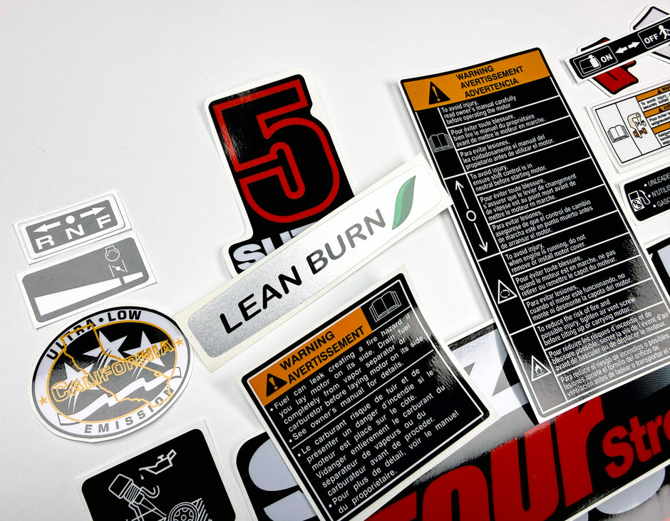 Vinyl graphic decals set suitable for Suzuki 5 hp four stroke outboard engine. Vinyl stickers kit for Suzuki 5 hp four stroke Handmade