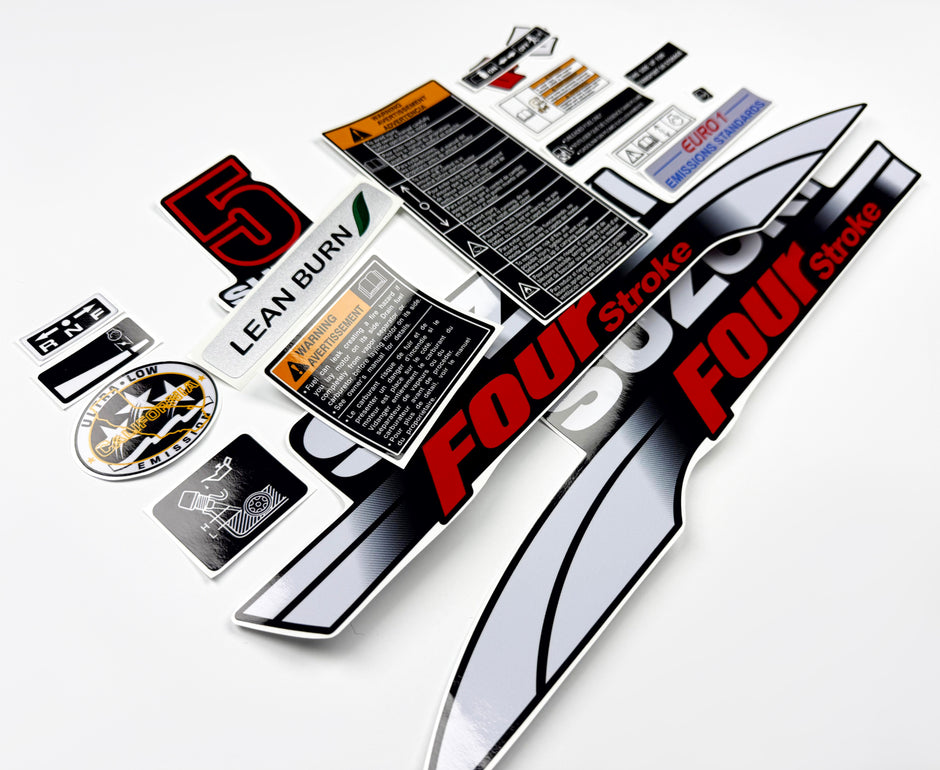 Vinyl graphic decals set suitable for Suzuki 5 hp four stroke outboard engine. Vinyl stickers kit for Suzuki 5 hp four stroke Handmade