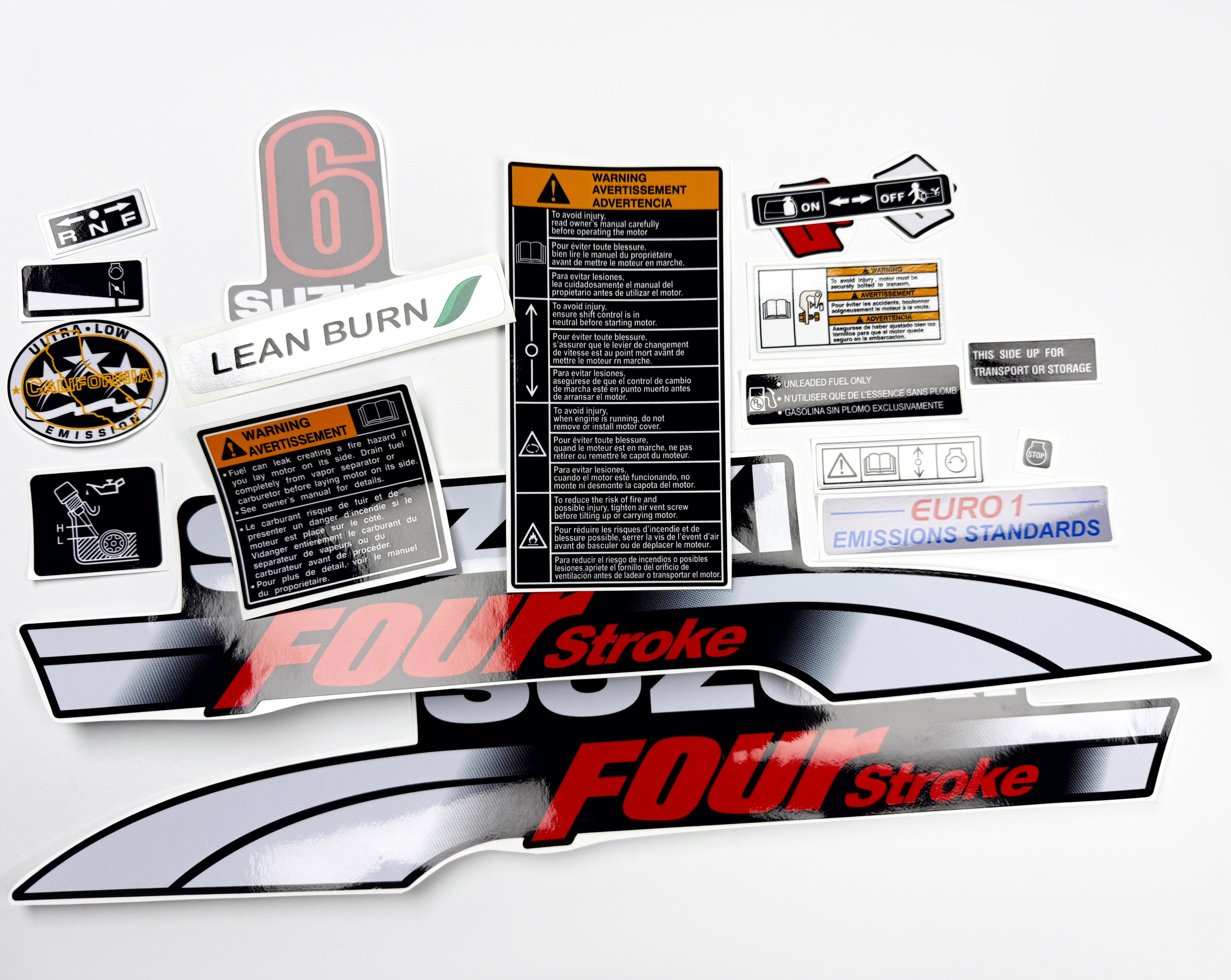 Vinyl graphic decals set suitable for Suzuki 6 hp four stroke outboard engine. Vinyl stickers kit for Suzuki 6 hp four stroke Handmade