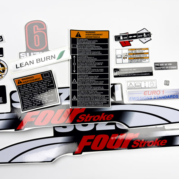 Vinyl graphic decals set suitable for Suzuki 6 hp four stroke outboard engine. Vinyl stickers kit for Suzuki 6 hp four stroke Handmade