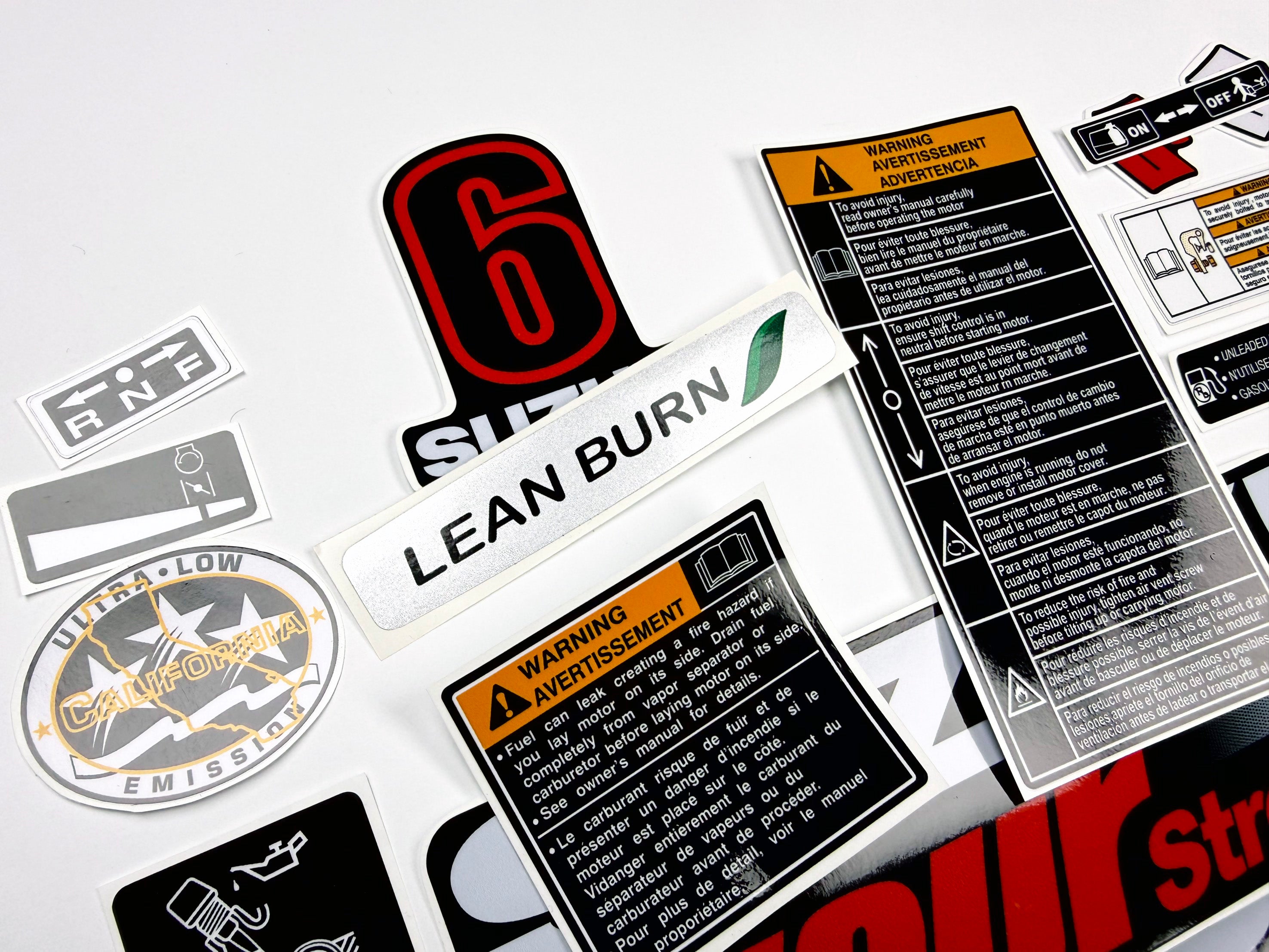 Vinyl graphic decals set suitable for Suzuki 6 hp four stroke outboard engine. Vinyl stickers kit for Suzuki 6 hp four stroke Handmade