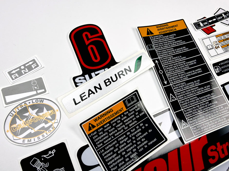 Vinyl graphic decals set suitable for Suzuki 6 hp four stroke outboard engine. Vinyl stickers kit for Suzuki 6 hp four stroke Handmade