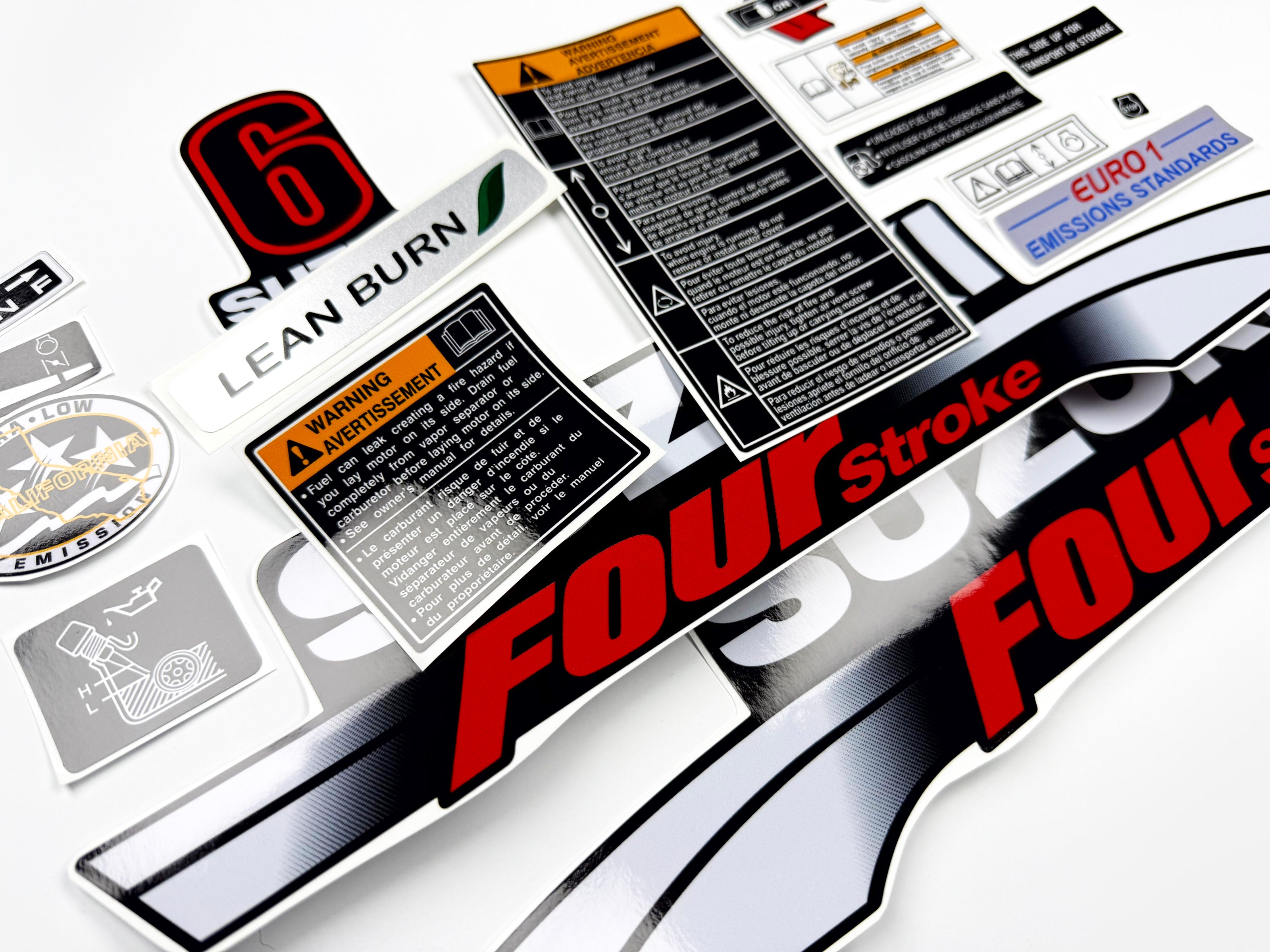 Vinyl graphic decals set suitable for Suzuki 6 hp four stroke outboard engine. Vinyl stickers kit for Suzuki 6 hp four stroke Handmade