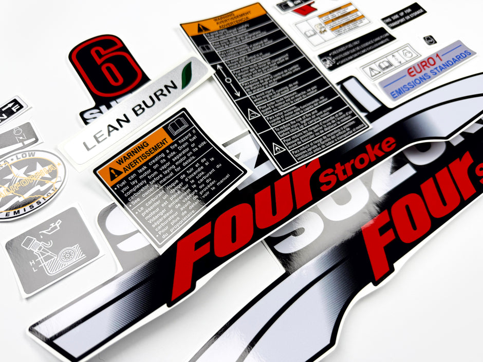 Vinyl graphic decals set suitable for Suzuki 6 hp four stroke outboard engine. Vinyl stickers kit for Suzuki 6 hp four stroke Handmade