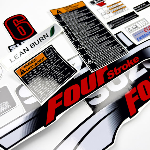 Vinyl graphic decals set suitable for Suzuki 6 hp four stroke outboard engine. Vinyl stickers kit for Suzuki 6 hp four stroke Handmade