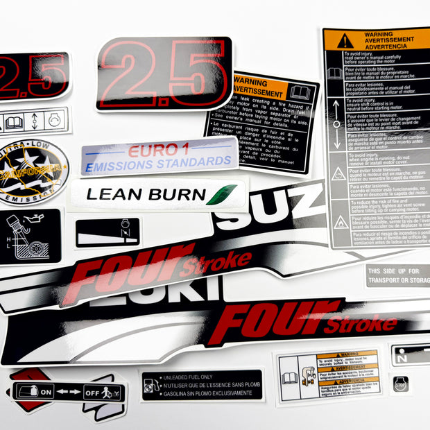 Vinyl graphic decals set suitable for Suzuki 2.5 hp four stroke outboard engine. Vinyl stickers kit for Suzuki 2.5 hp four stroke Handmade