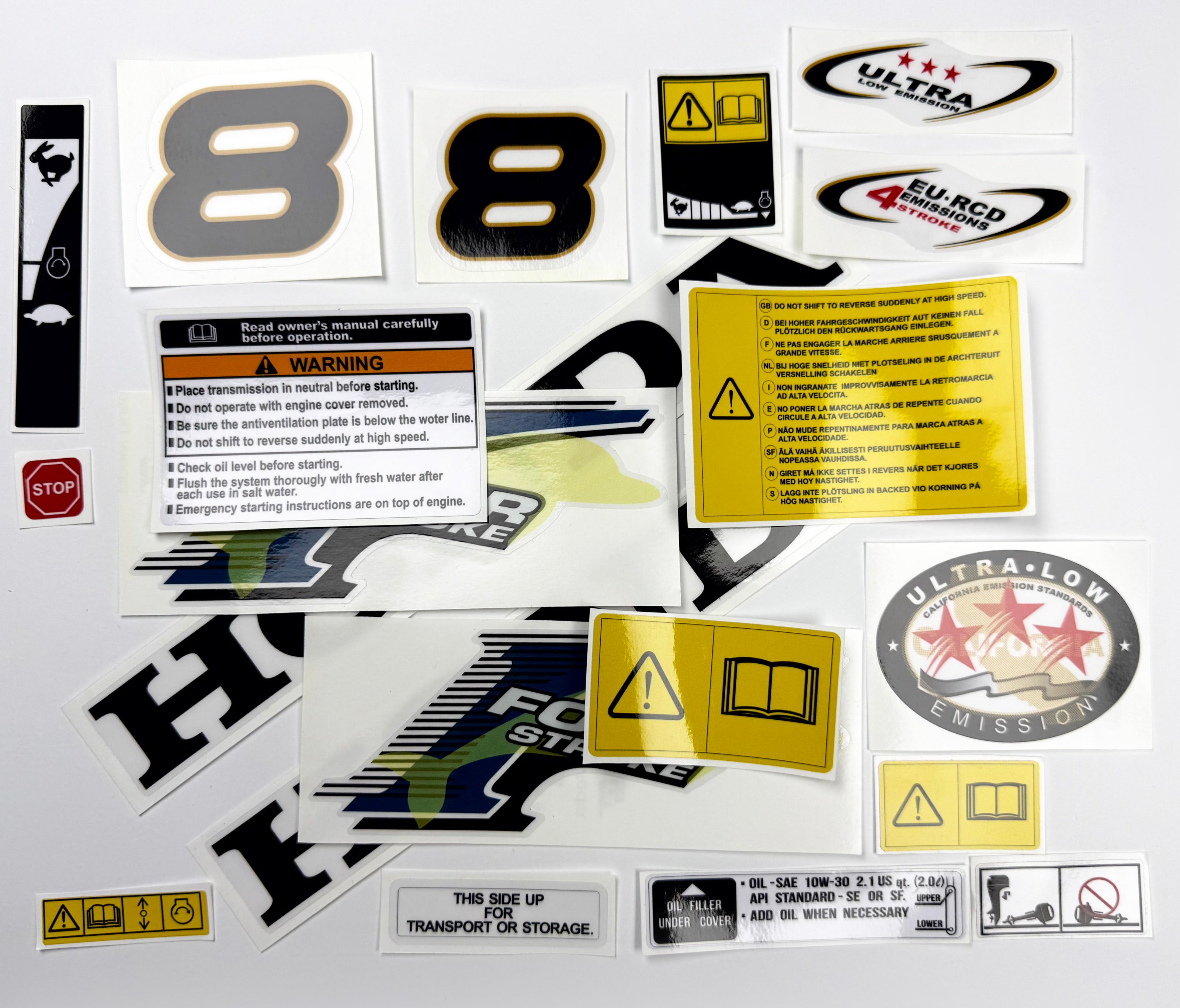 Vinyl graphic decals set suitable for Honda 8 hp four stroke outboard engine. Vinyl stickers kit for Honda 8 hp four stroke Handmade