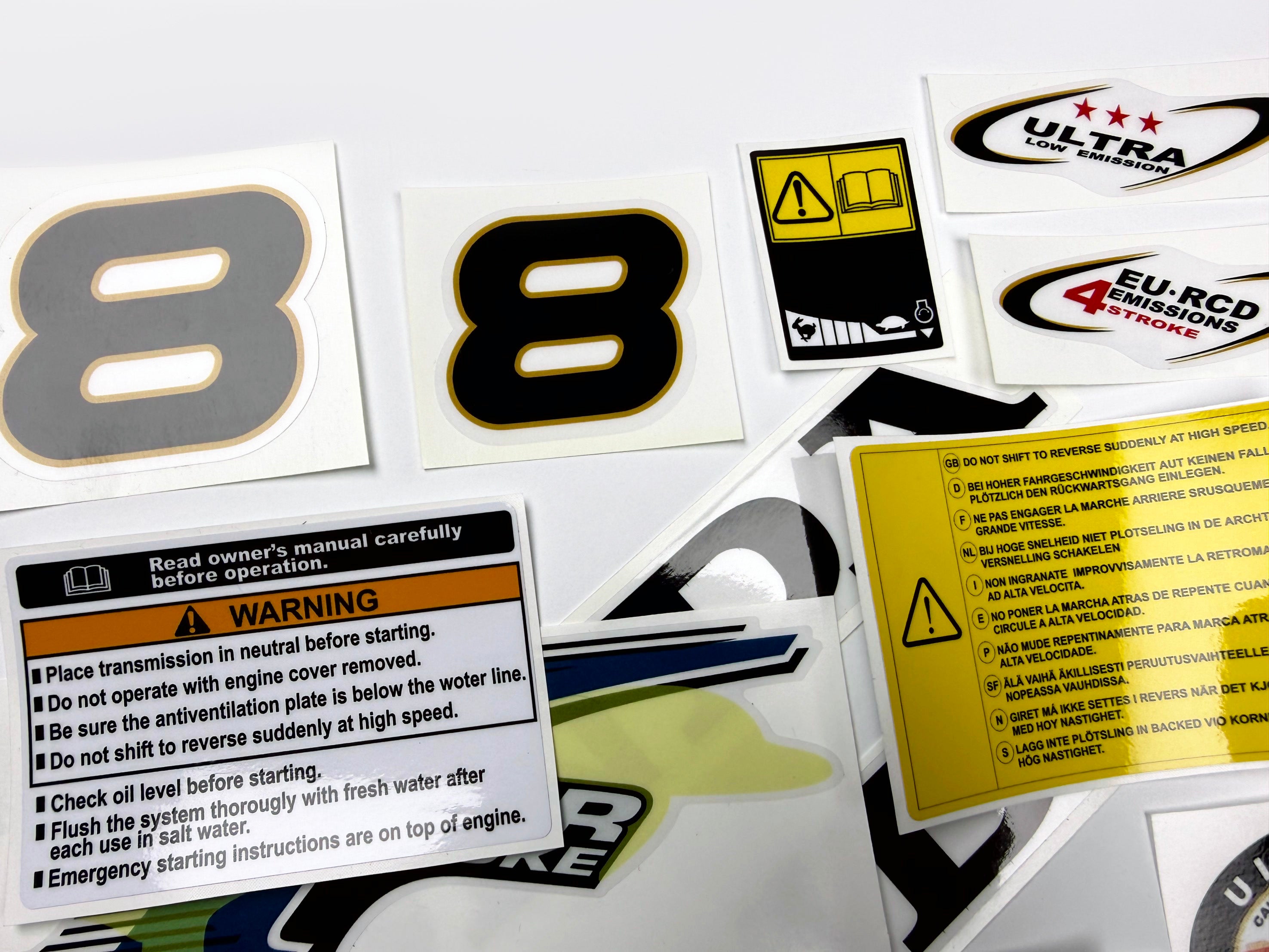Vinyl graphic decals set suitable for Honda 8 hp four stroke outboard engine. Vinyl stickers kit for Honda 8 hp four stroke Handmade
