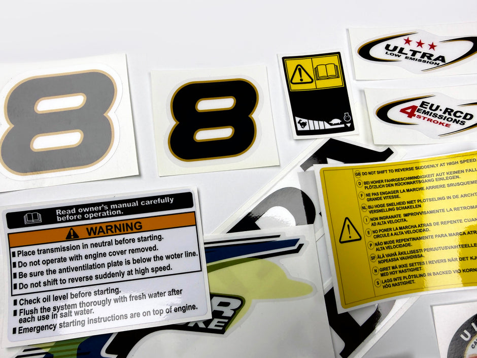 Vinyl graphic decals set suitable for Honda 8 hp four stroke outboard engine. Vinyl stickers kit for Honda 8 hp four stroke Handmade