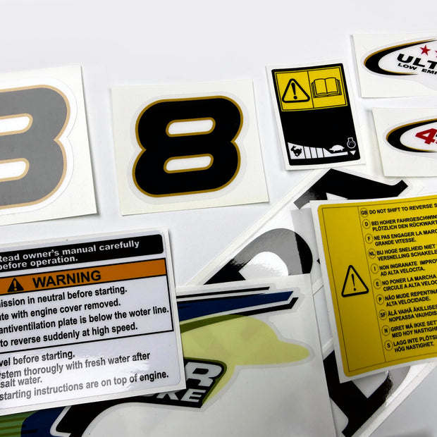 Vinyl graphic decals set suitable for Honda 8 hp four stroke outboard engine. Vinyl stickers kit for Honda 8 hp four stroke Handmade