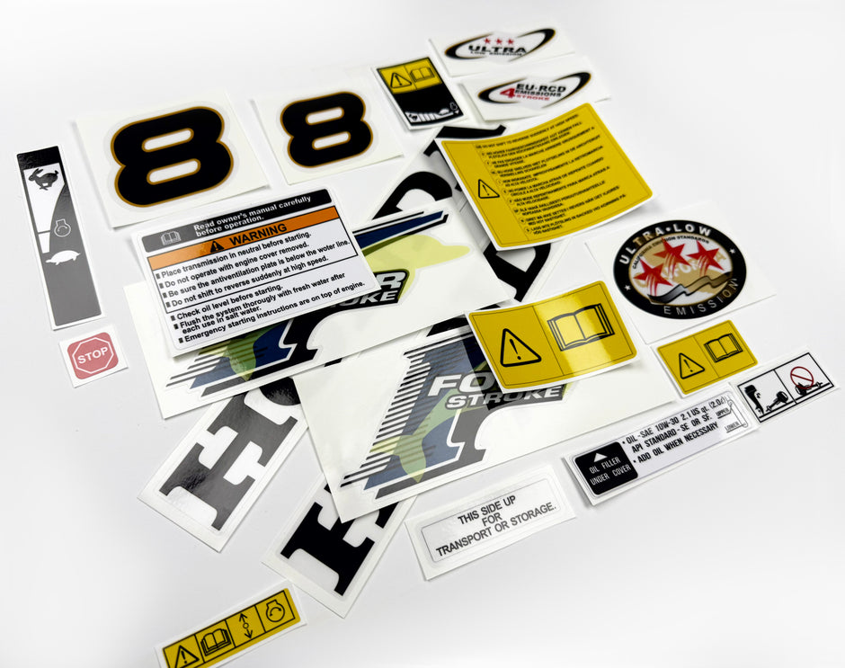 Vinyl graphic decals set suitable for Honda 8 hp four stroke outboard engine. Vinyl stickers kit for Honda 8 hp four stroke Handmade