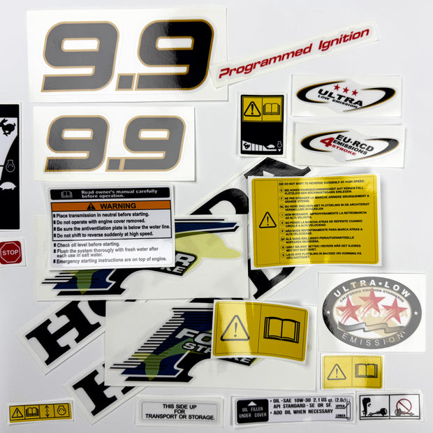 Vinyl graphic decals set suitable for Honda 9.9 hp four stroke outboard engine. Vinyl stickers kit for Honda 9.9 hp four stroke Handmade