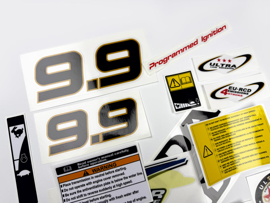 Vinyl graphic decals set suitable for Honda 9.9 hp four stroke outboard engine. Vinyl stickers kit for Honda 9.9 hp four stroke Handmade