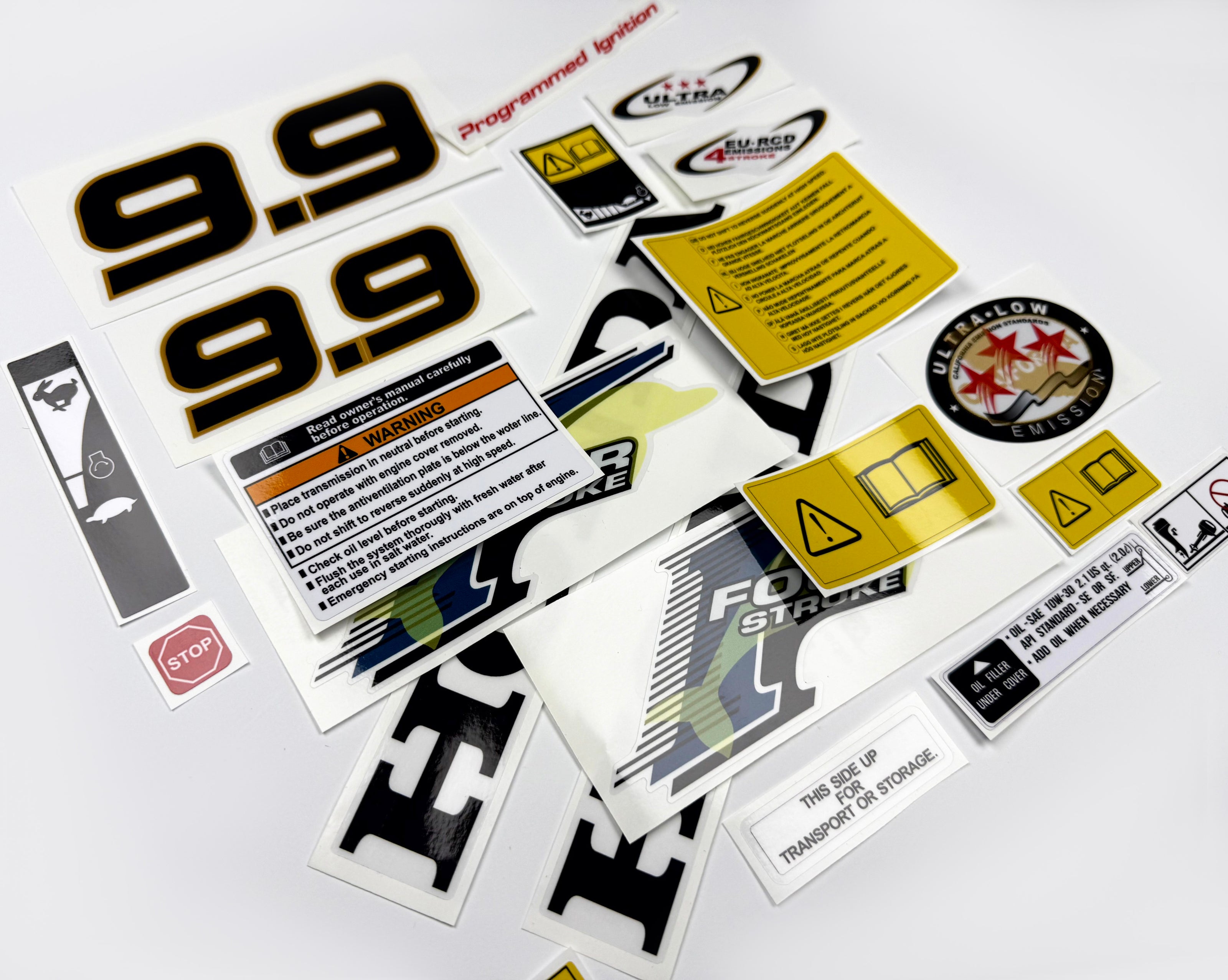 Vinyl graphic decals set suitable for Honda 9.9 hp four stroke outboard engine. Vinyl stickers kit for Honda 9.9 hp four stroke Handmade