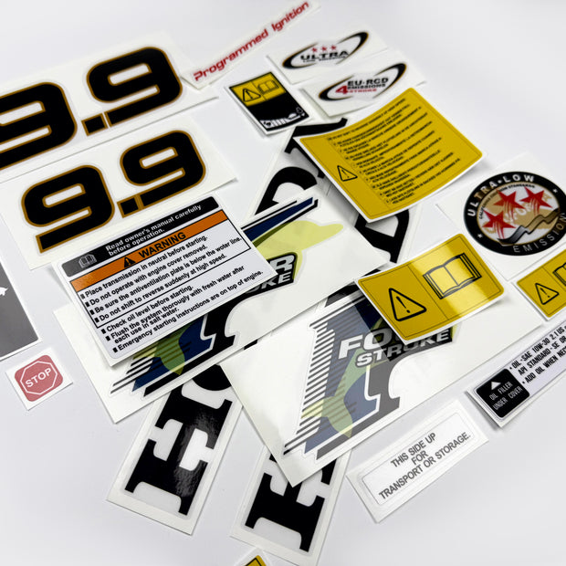 Vinyl graphic decals set suitable for Honda 9.9 hp four stroke outboard engine. Vinyl stickers kit for Honda 9.9 hp four stroke Handmade