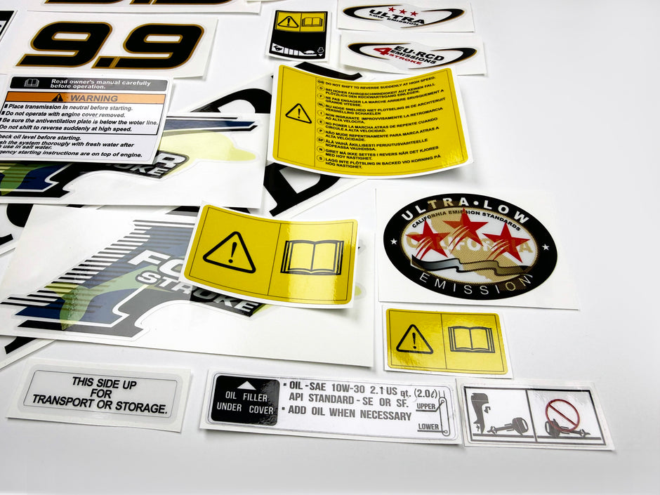 Vinyl graphic decals set suitable for Honda 9.9 hp four stroke outboard engine. Vinyl stickers kit for Honda 9.9 hp four stroke Handmade