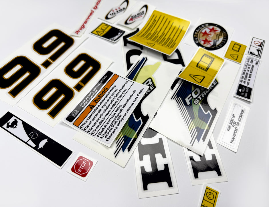 Vinyl graphic decals set suitable for Honda 9.9 hp four stroke outboard engine. Vinyl stickers kit for Honda 9.9 hp four stroke Handmade