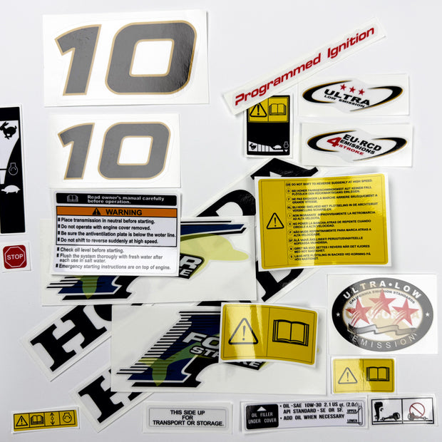 Vinyl graphic decals set suitable for Honda 10 hp four stroke outboard engine. Vinyl stickers kit for Honda 10 hp four stroke Handmade