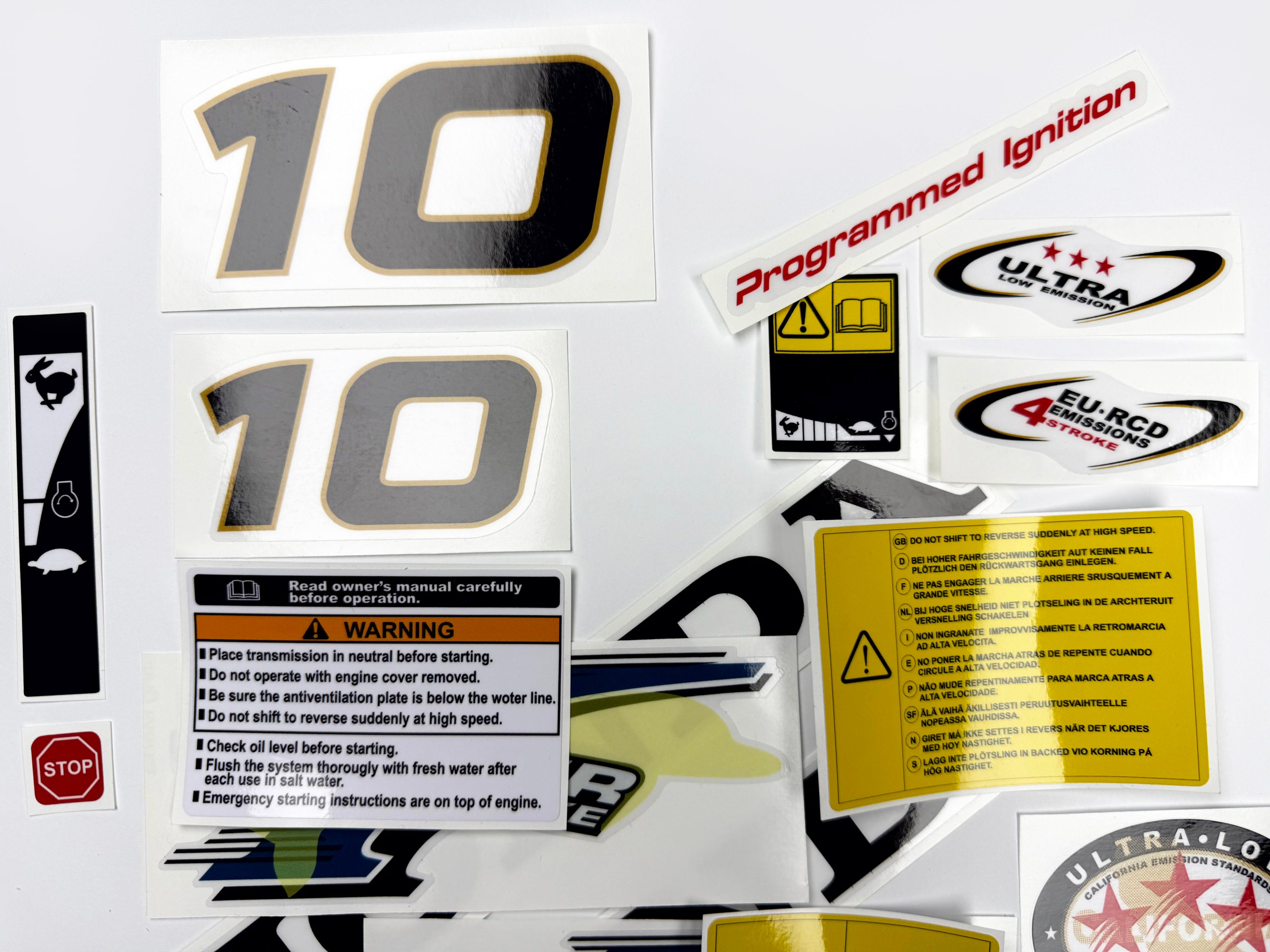 Vinyl graphic decals set suitable for Honda 10 hp four stroke outboard engine. Vinyl stickers kit for Honda 10 hp four stroke Handmade