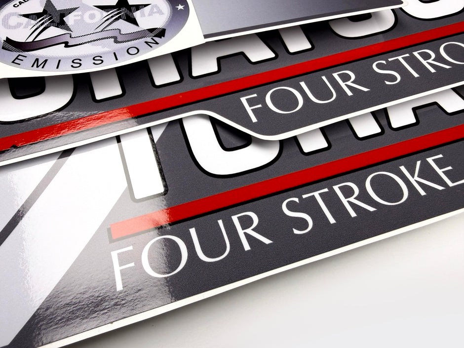 Vinyl graphic grey color decals set suitable for Tohatsu 9.9 hp four stroke outboard engine. Vinyl stickers kit for Tohatsu 9.9 hp four stroke Handmade